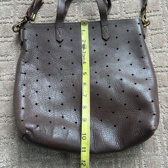 MADEWELL The Zip Top Transport Tote Crossbody Brown Leather Bag Purse Perforate - Picture 7 of 10